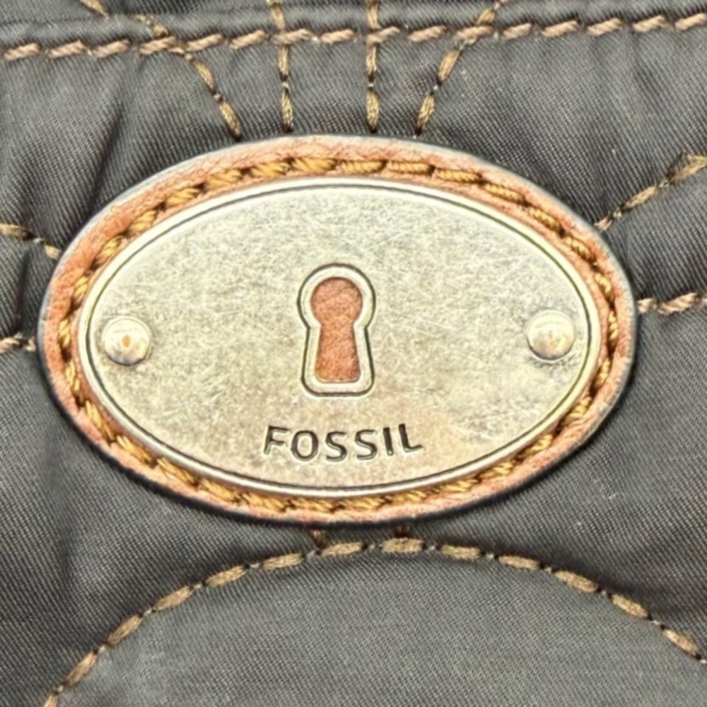 Fossil Key-Per Black Quilted Nylon Crossbody Bag Brown Leather Trim Y2K - Picture 2 of 11